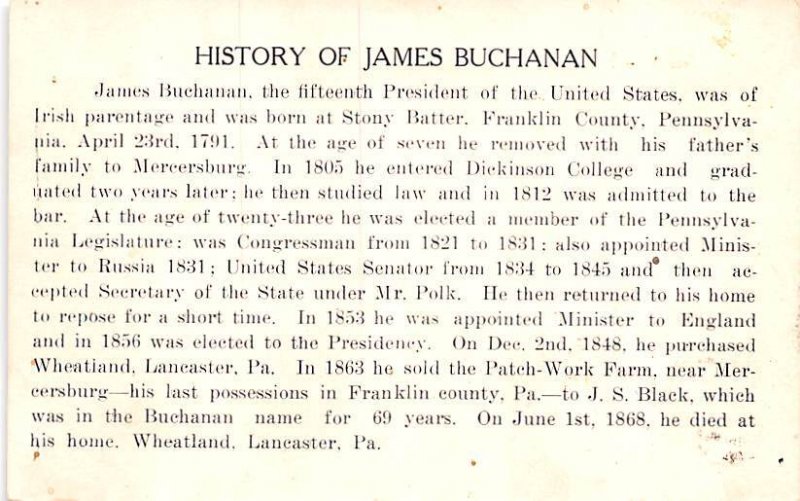 History of James Buchanan 1908 