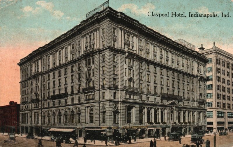 Indianapolis Indiana, 1916 Claypool Hotel Building Structure Vintage Postcard