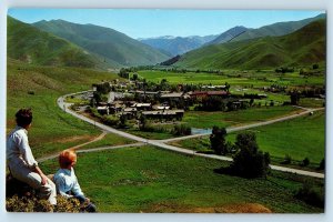 Sun Valley Idaho ID Postcard Two Hikers Enjoy View Aerial c1960 Vintage Antique