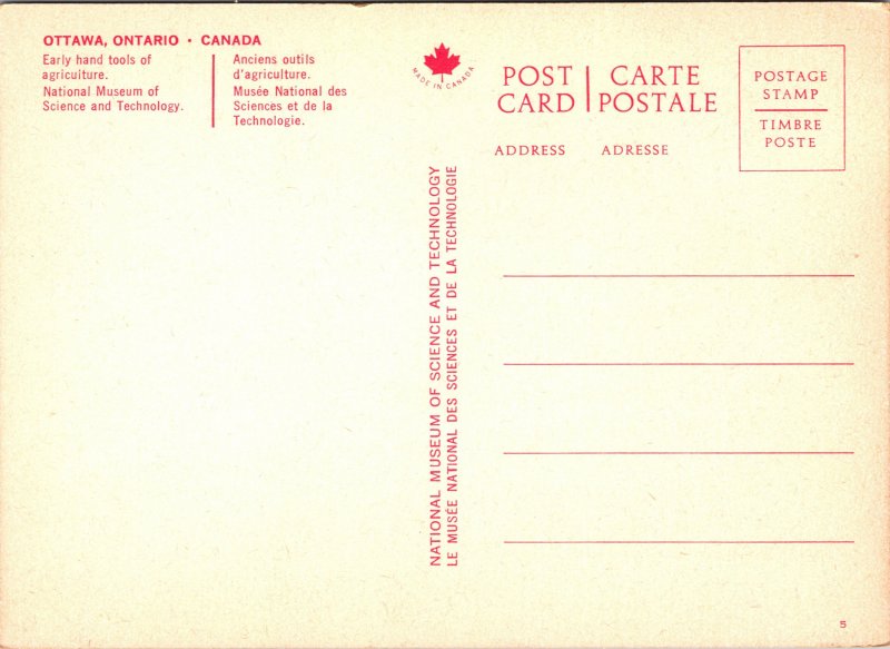 Postcard Canada Ottawa Museum Early Hand Farm Tools Display