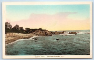 1940 Kennebunkport Maine Vintage Postcard Ocean View Scene Hand-Colored Unposted