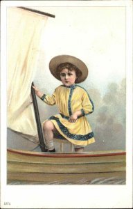 Beautiful Little Girl in Boat Owens Bros Pre-1910 Vintage Postcard