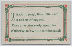 Greetings~Take I Pray This Little Card~Art Deco~Gray Card~Gold Medal Art~1912 PC