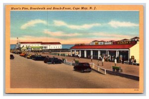 Hunt's Pier Boardwalk Beach Front Cape May New Jersey NJ Linen Postcard N21