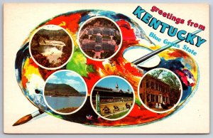 Palette~Greetings From Kentucky The Blue Grass State~Capitol Bldg~Vtg Postcard