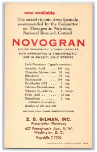 1953 Novogran Squibb Capsules ZD Gildman INC Washington DC Postal Card