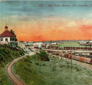 San Pedro Harbor Los Angeles Railway Railroad Train Bay California Postcard 