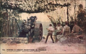 WWI Soldiers Fire Howitzer in France Battle Military Weapons Vintage Postcard