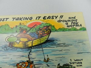 Humor Just Taking it easy! and drowning a few worms, Comic, Vintage Postcard