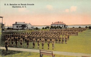 U.S. Army Battalion On Parade Grounds, Charleston, S.C., Early Postcard, Unused