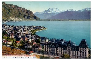 Vintage Montreux Switzerland Dent du Midi Lake Mountains Scenic Postcard PM
