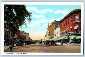 Clinton Massachusetts MA Postcard High Street Exterior Building c1920's Vintage