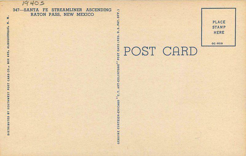 1940s Santa Fe Streamliner Raton Pass New Mexico Teich Postcard 12914