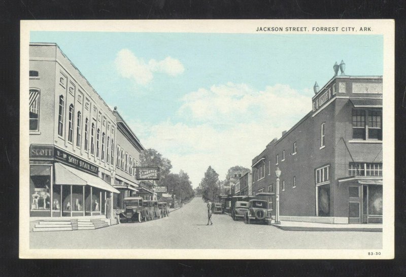 FORREST CITY ARKANSAS DOWNTOWN JACKSON STREET SCENE VINTAGE POSTCARD