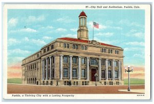 c1920 City Hall & Auditorium Building Tower US Flag Pueblo Colorado CO Postcard