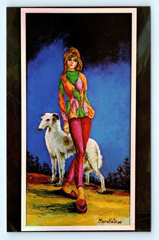 Postcard Morris Katz Jewish Artist Signed Girl and Dog R66