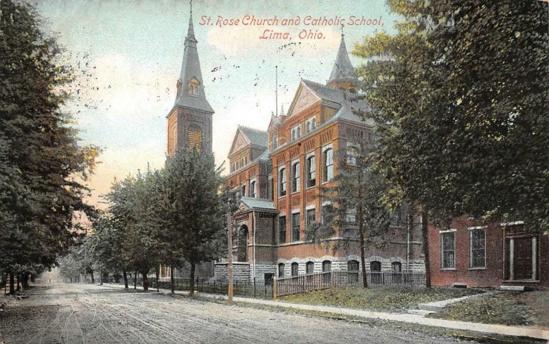 St. Rose Church & Catholic School, Lima, Ohio 1908 Vintage Postcard