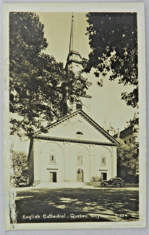 Front View of English Cathedral - Quebec City, Canada - RPPC Vintage Postcard