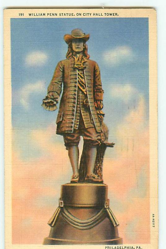 Vintage Postcard William Penn Statue City Hall Tower Philidelphia Penn  # 2266