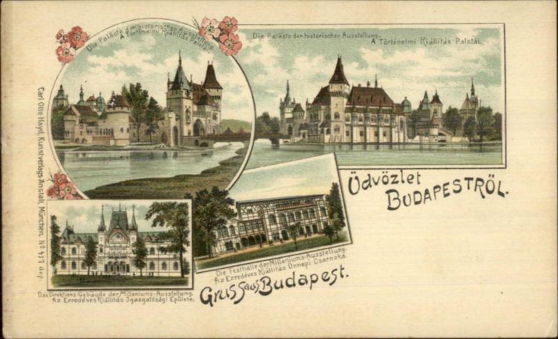 Gruss Aus Budapest Hungary Multi-View FINE LITHO c1900 Postcard