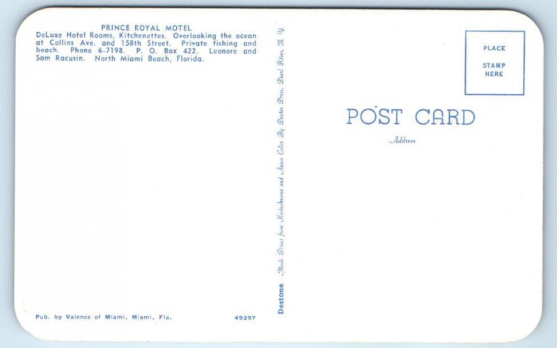 NORTH MIAMI BEACH, FL Florida ~ PRINCE ROYAL MOTEL  c1950s Roadside Postcard