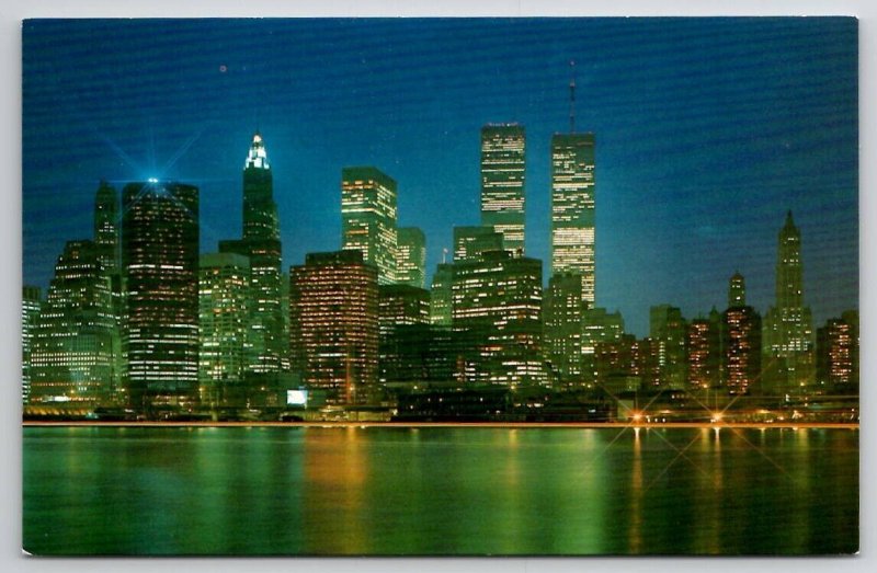 NYC Empire State Bldg World Trade Center New York Skyline At Night Postcard V30