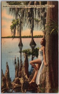 Florida FL, Study in Knees at Cypress  Gardens, Beautiful Lady, Vintage Postcard