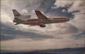 TWA Airlines Airplane in Flight L-1011 1960s-70s Postcard