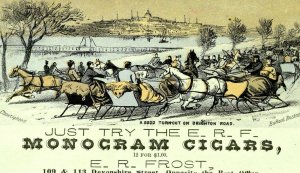 1880's E.R Frost Monogram Cigars Brighton RD Sled Race 2 Tobacco Trade Card P117