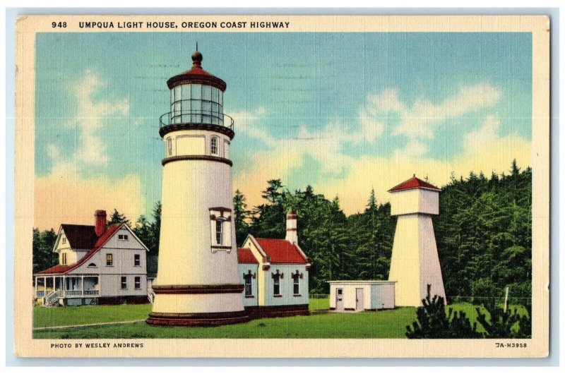 1948 Umpqua Light House Oregon Coast Highway Eugene Oregon OR Vintage Postcard