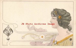 Schweiger, Unknown Pub, Art Nouveau, Woman Wearing Headress with Gem Stones