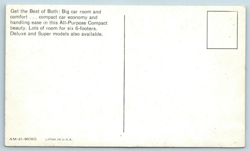 Postcard Car Dealer AD 1961 Rambler Classic 6 & V8 4 Door Sedan AE2