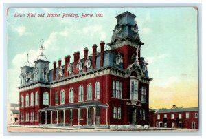 c1910 Town Hall and Market Building, Barrie Ontario Canada Postcard 