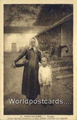 Annamite et son enfant revenant du marche Cochinchine Vietnam, Viet Nam Unused 