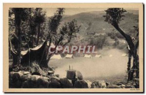 Postcard Old Scout Jamboree Scout Camping Tents Morning fog