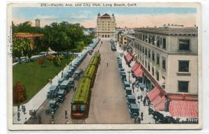 Panorama Pacific Avenue Streetcars City Hall Long Beach California postcard