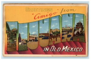 Greetings Amigo From Old Mexico Tijuana Large Letter Vintage Postcard 