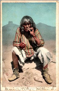 Moki Indian Cigarette Smoker Undivided Back Vintage Postcard O58