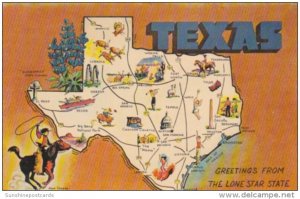 Greetings From Texas The Lone Star State With Map 1966