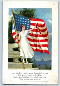 1917 Woman With Flag Patriotic WWI Embossed Taneytown MD Antique Postcard