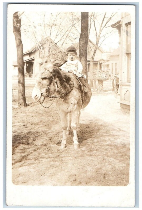 Birthday Party Postcard RPPC Photo Little Boy Riding Mule c1910's Antique