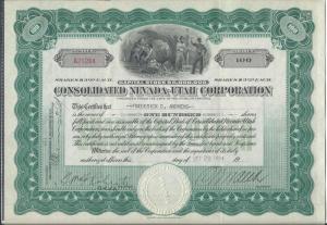 Consolidated Nevada-Utah Corporation 100 Shares, Ephemera