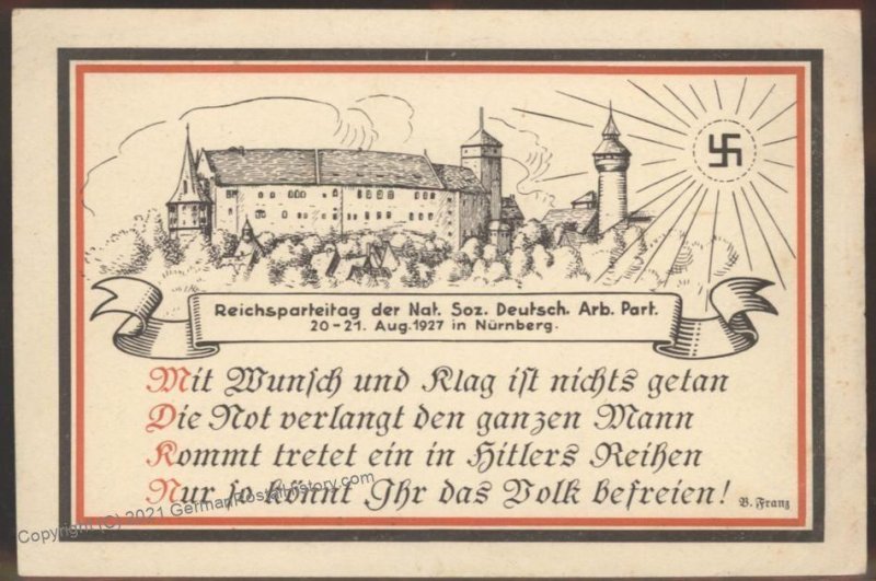 3rd Reich Germany 1927 Reichsparteitag Party Rally Propaganda Card 105815