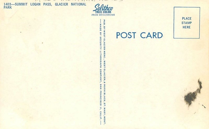 Postcard Montana Summit Logan Pass Glacier Park Security 23-7289