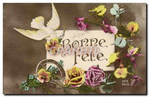 Old Postcard Fantasy Flowers Dove Horseshoe