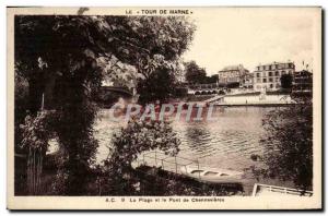 Old Postcard The Beach And The Pont De Chennevieres