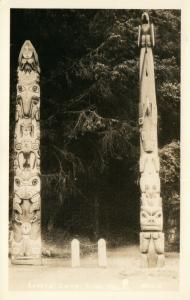 LOVER'S LANE SITKA AK AMERICAN INDIAN TOTEMS VINTAGE REAL PHOTO POSTCARD RPPC