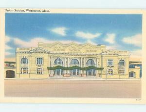 Unused Linen UNION TRAIN STATION Worcester Massachusetts MA H5141