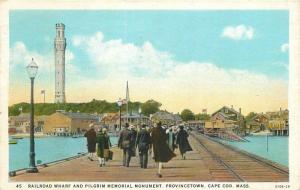 Cape Cod Massachusetts Railroad Wharf Monument Provincetown 1932 Postcard 12254