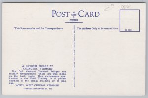 Bridge~Arlington Vermont~Covered Bridge~Vintage Postcard
